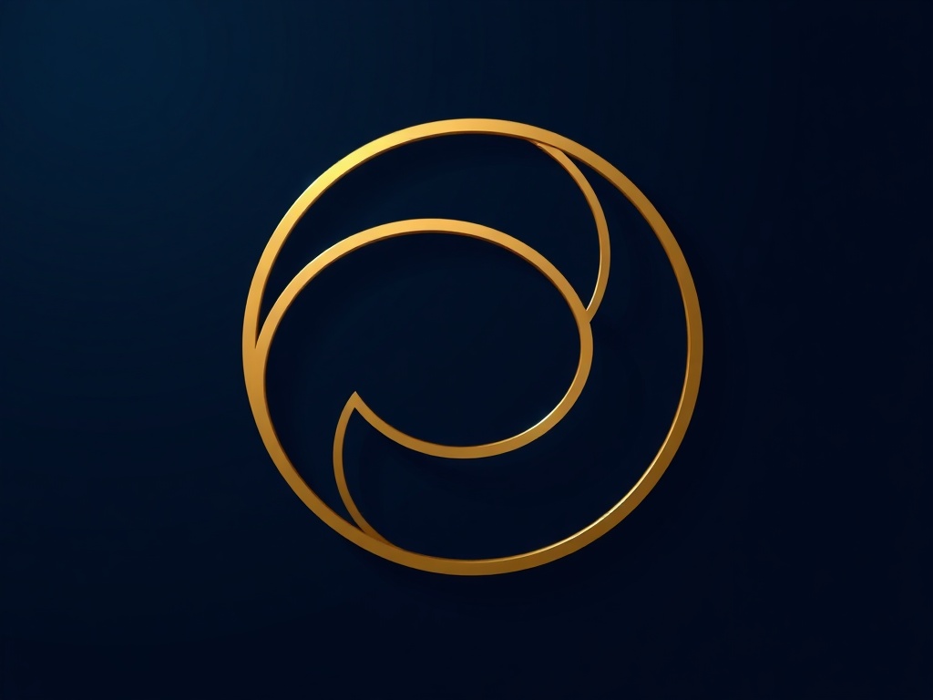A minimalist abstract logo mark of interlocking golden rings (represents cycle/habit) on a dark navy background, soft studio lighting with subtle reflections; clean, premium, photorealistic, 8k.